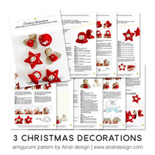 Load image into Gallery viewer, Amigurumi Christmas Decorations. 3 Crochet patterns in a PDF: Angel, Bell and Star